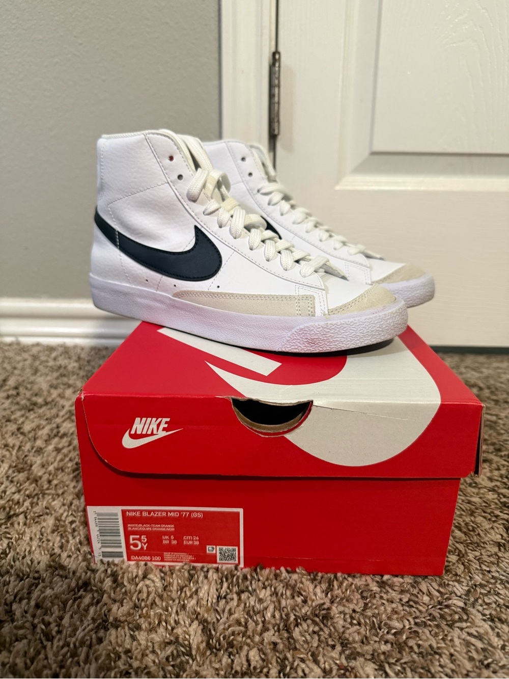 Nike Blazer Mid High-Top White with Black Swoosh